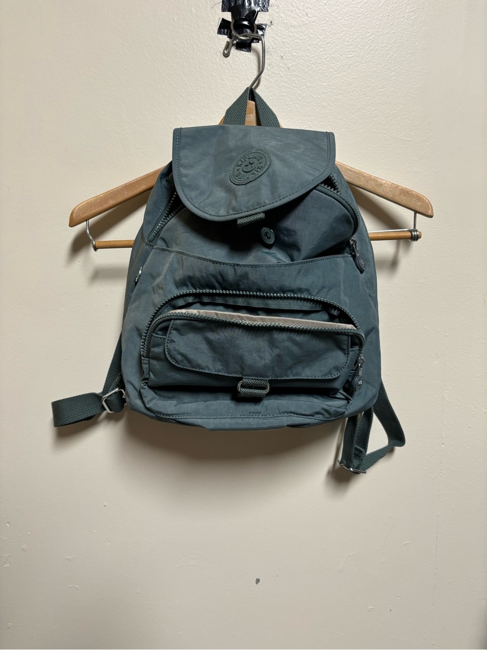 Kipling Teal Mini Canvas Backpack with Front Zip Pockets